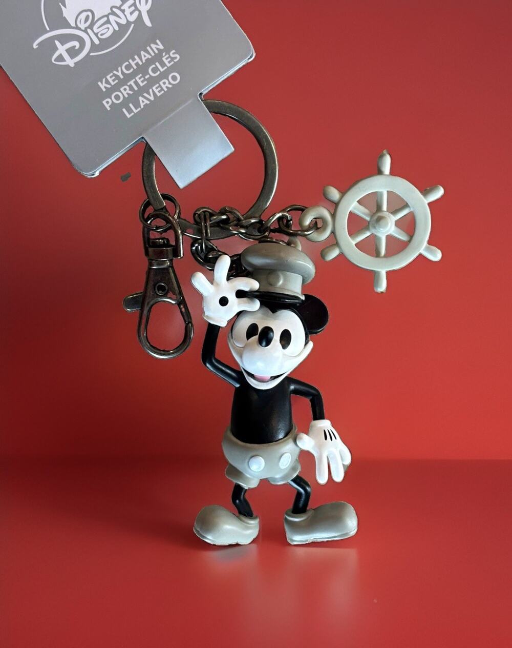 Disney Mickey Mouse Steamboat Willie Keychain Ship Wheel Charm